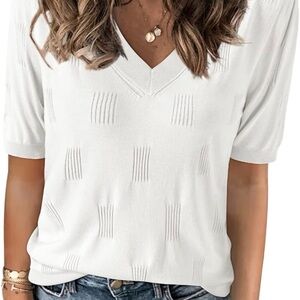 White V-Neck Short Sleeve Sweater